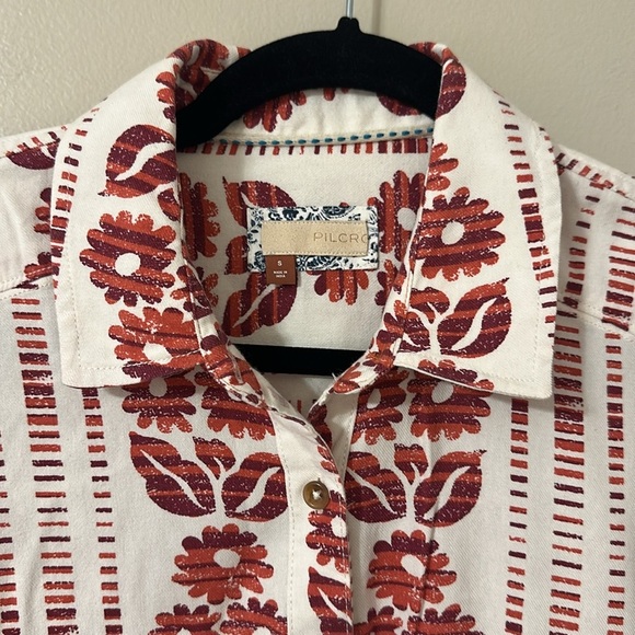 Pilcro Anthropologie Rust Tribal Floral Print 
Button Down Shirt Sz Small Boho - Picture 5 of 11
